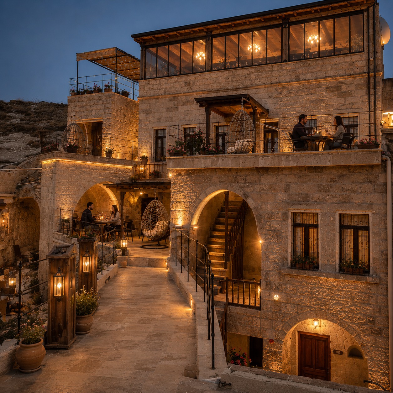 Kayaharman Cave Hotel akşam görünümü